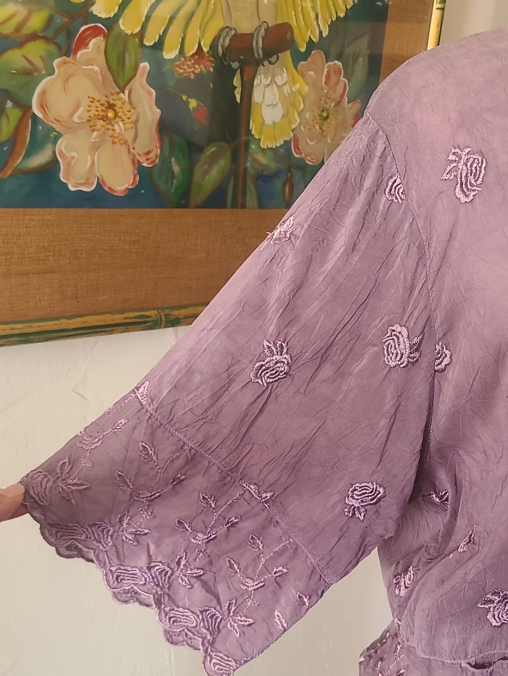 Johnny Was Collection Lavender Rose Embroidered Peplum Blouse Size Large - Picture 2 of 12